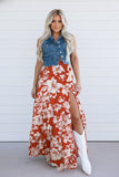 Women’s Floral Western High-Split Tiered Maxi Skirt | Zarnesh