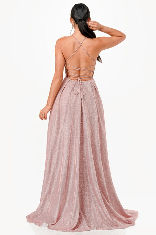 Women’s Formal Glitter Criss-Cross Back Bodycon Maxi Dress | Zarnesh