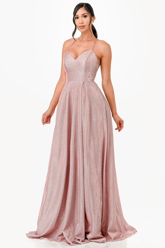 Women’s Formal Glitter Criss-Cross Back Bodycon Maxi Dress | Zarnesh