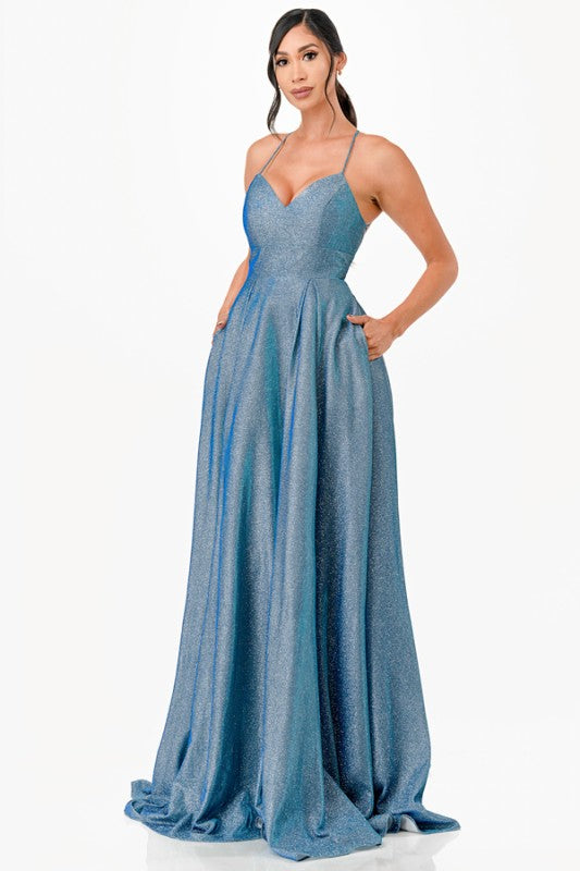 Women’s Formal Glitter Criss-Cross Back Bodycon Maxi Dress | Zarnesh