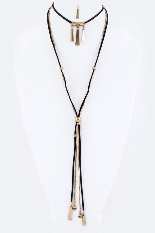 Women's Fringe Bar Drops Layer Necklace Set |  Zarnesh