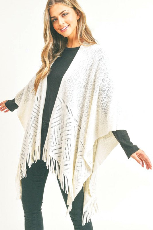 Women's Fringe Knitted Ruana Wrap Poncho | Zarnesh