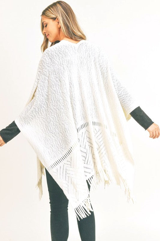 Women's Fringe Knitted Ruana Wrap Poncho | Zarnesh