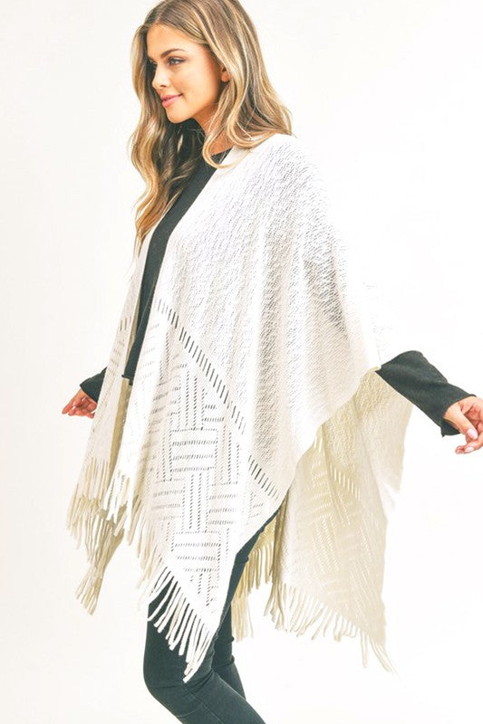 Women's Fringe Knitted Ruana Wrap Poncho | Zarnesh