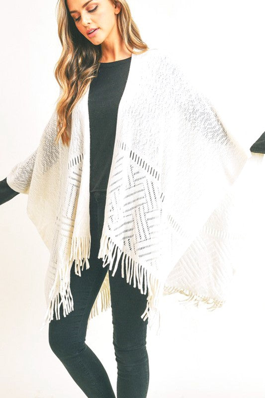 Women's Fringe Knitted Ruana Wrap Poncho | Zarnesh