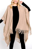 Women's Fringed Knit Poncho Cardigan Cozy Wrap Shawl | Zarnesh
