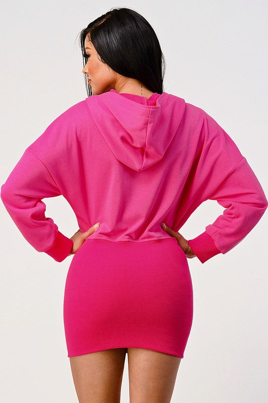 Women’s Front Zipper Detail Pink Hoodie Mini Dress | Zarnesh