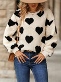Women’s Fuzzy Heart Print Pullover Sweater | Zarnesh