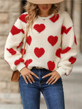 Women’s Fuzzy Heart Print Pullover Sweater | Zarnesh
