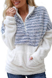 Women’s Fuzzy Sherpa Half Zip Pocket Strip Outwear | Zarnesh
