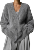 Women’s Fuzzy Solid V-Neck Mohair Knit Sweater Cardigan | Zarnesh