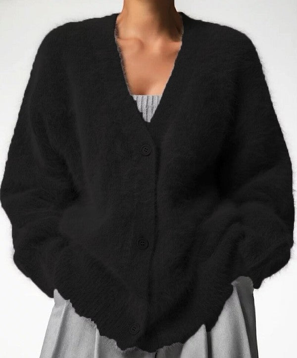 Women’s Fuzzy V-Neck Button-Down Cardigan | Zarnesh