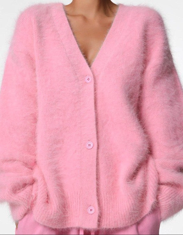 Women’s Fuzzy V-Neck Button-Down Cardigan | Zarnesh
