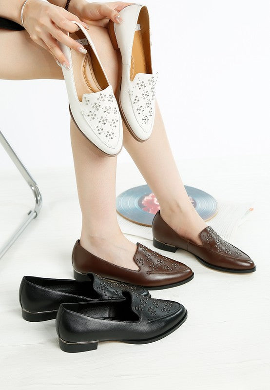 Women’s Gabassi Studded Genuine Leather Loafers | Zarnesh