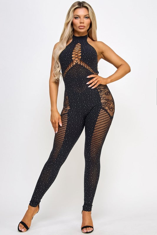 Women’s Gemma Fishnet Rhinestone Lace Bodystocking | Zarnesh