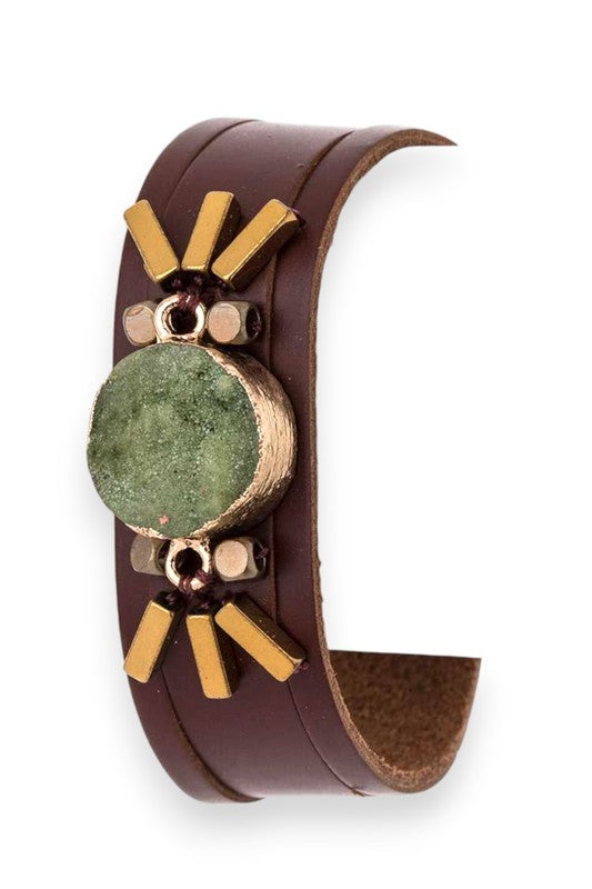 Women's  Genuine Druzy Leather Cuff |  Zarnesh