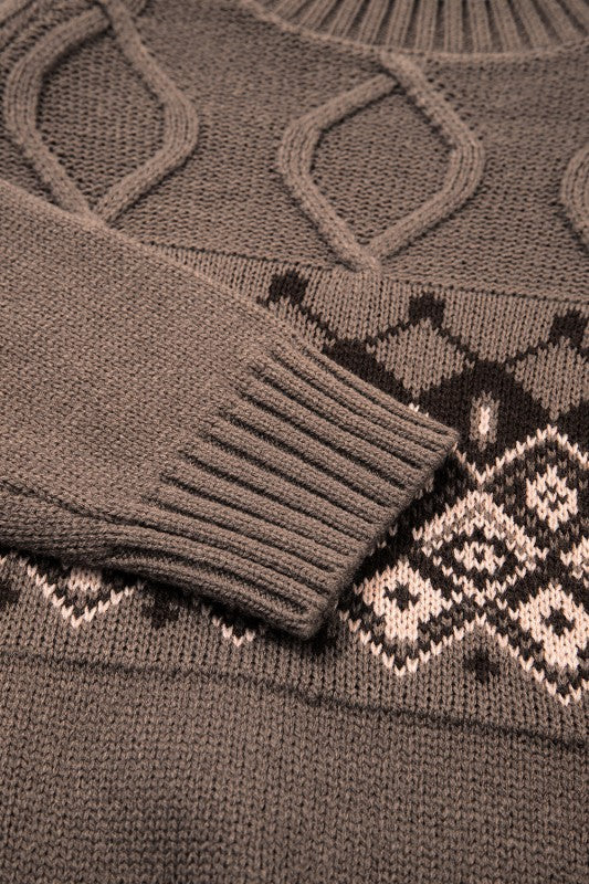 Women’s Geometric Knit Western Patterned Crew Neck Sweater | Zarnesh