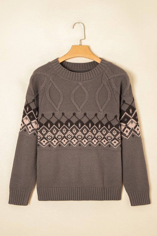 Women’s Geometric Knit Western Patterned Crew Neck Sweater | Zarnesh