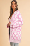 Women's Geometric Pattern Knit Open Front Pocketed Cardigans | Zarnesh