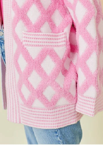 Women's Geometric Pattern Knit Open Front Pocketed Cardigans | Zarnesh