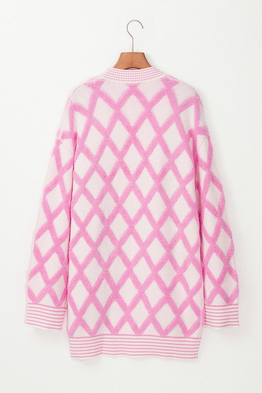 Women's Geometric Pattern Knit Open Front Pocketed Cardigans | Zarnesh