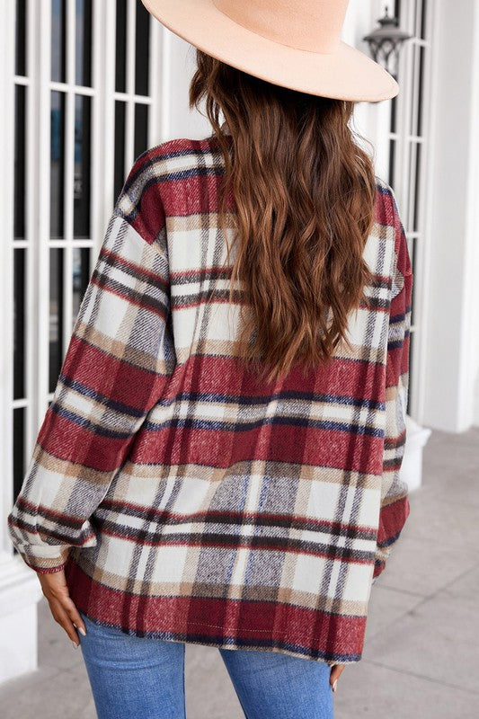 Women’s Geometric Plaid Button Down Shacket Shirt | Zarnesh