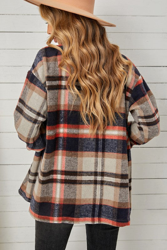 Women’s Geometric Plaid Button Down Shacket Shirt | Zarnesh