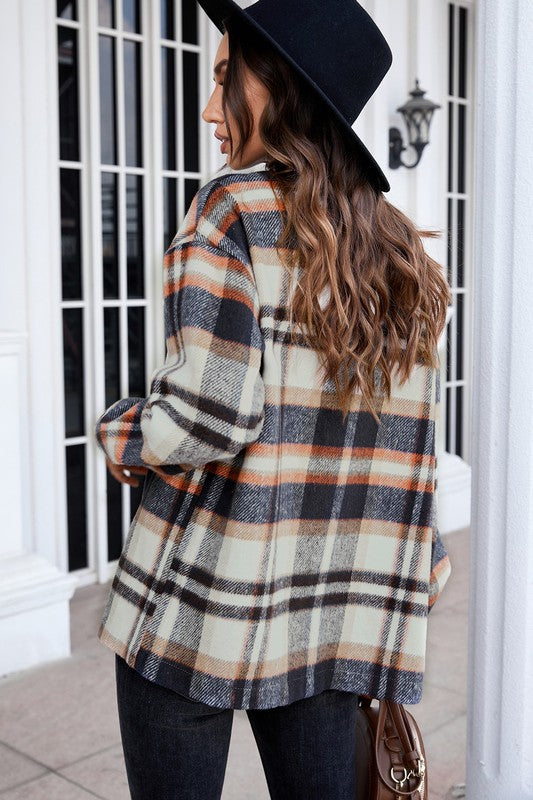 Women’s Geometric Plaid Button Down Shacket Shirt | Zarnesh