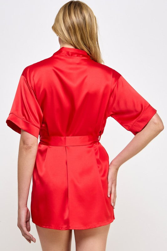 Women’s Getting Ready Satin Kimono Robe with Belt | Zarnesh