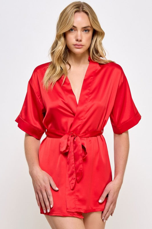 Women’s Getting Ready Satin Kimono Robe with Belt | Zarnesh
