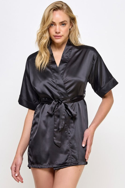 Women’s Getting Ready Satin Kimono Robe with Belt | Zarnesh