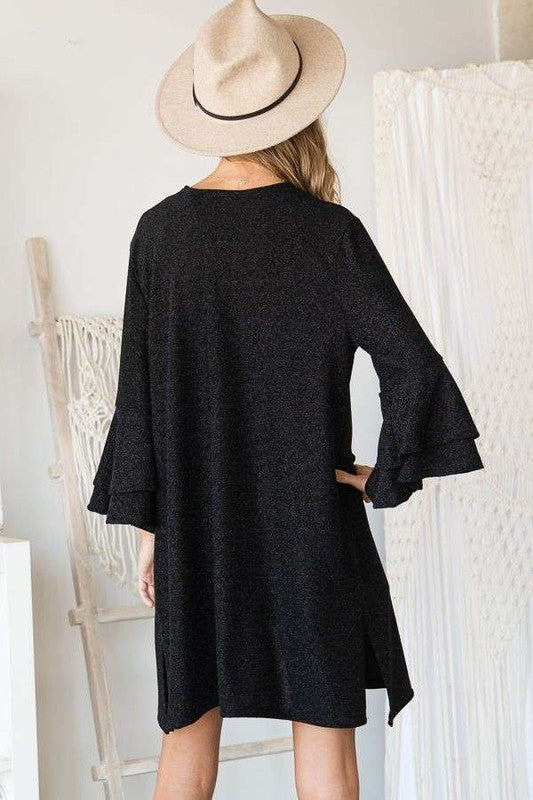 Women's Glitter Bell Sleeve Open Front Kimono Cardigan | Zarnesh