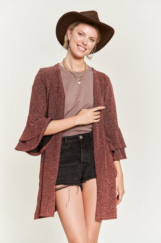 Women's Glitter Bell Sleeve Open Front Kimono Cardigan | Zarnesh