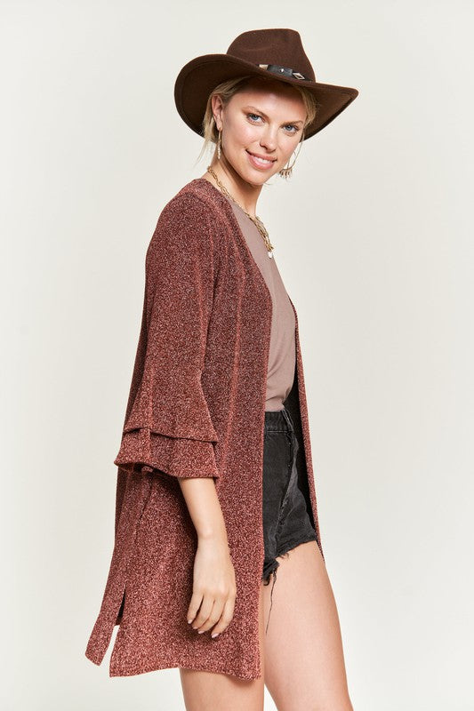 Women's Glitter Bell Sleeve Open Front Kimono Cardigan | Zarnesh
