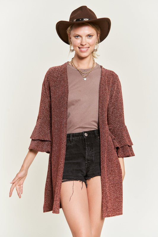 Women's Glitter Bell Sleeve Open Front Kimono Cardigan | Zarnesh