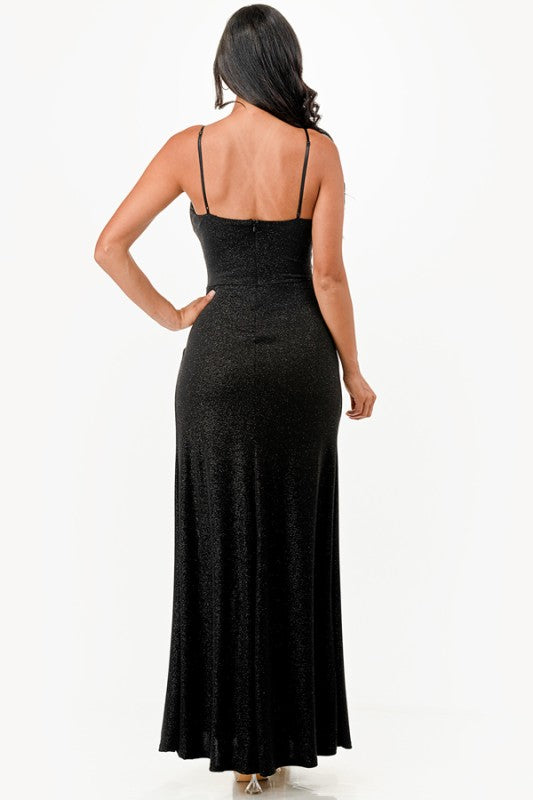 Women’s Glitter ITY Bodycon Side Slit Party Maxi Dress | Zarnesh