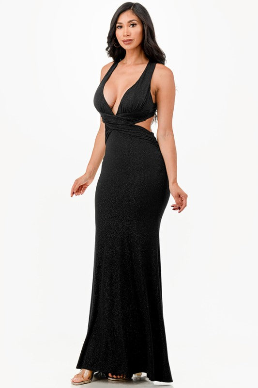 Women's Glitter Strappy Back Evening Gown Dress | Zarnesh 
