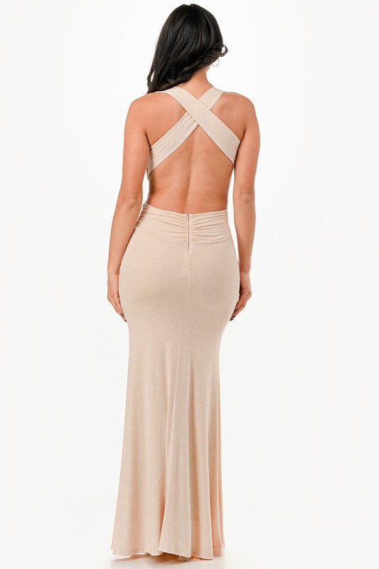 Women's Glitter Strappy Back Evening Gown Dress | Zarnesh 