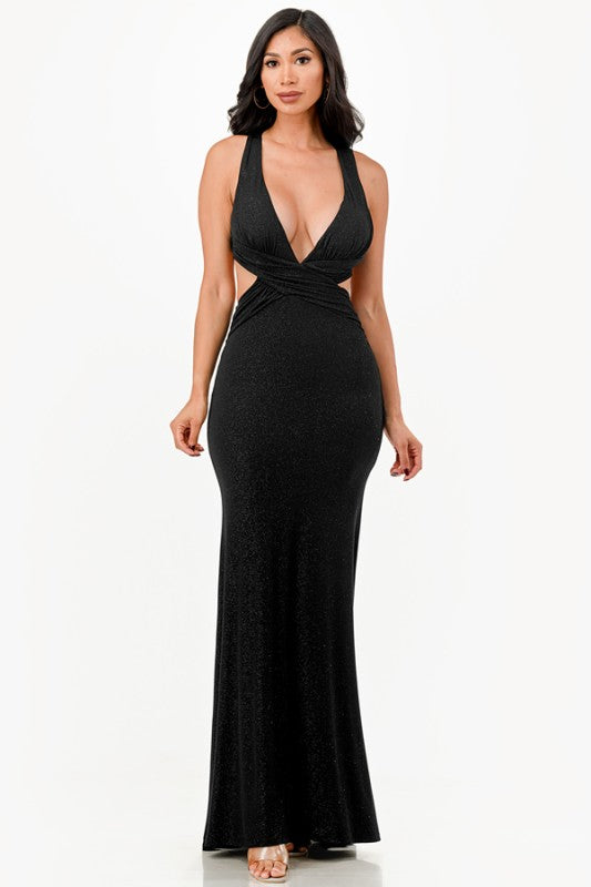 Women's Glitter Strappy Back Evening Gown Dress | Zarnesh 