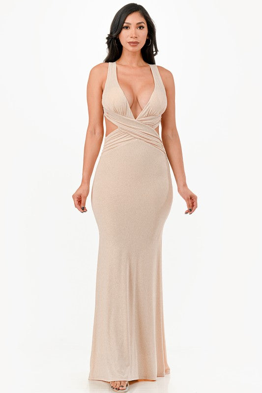 Women's Glitter Strappy Back Evening Gown Dress | Zarnesh 