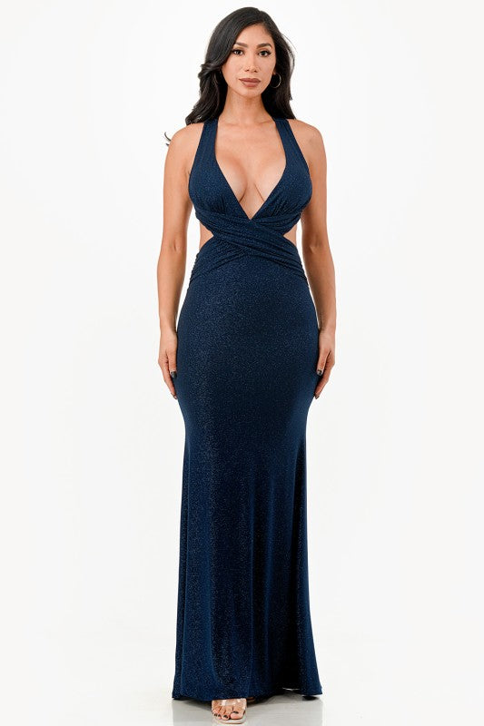 Women's Glitter Strappy Back Evening Gown Dress | Zarnesh 