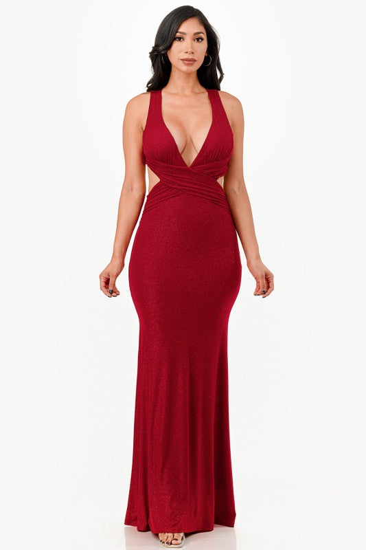 Women's Glitter Strappy Back Evening Gown Dress | Zarnesh 