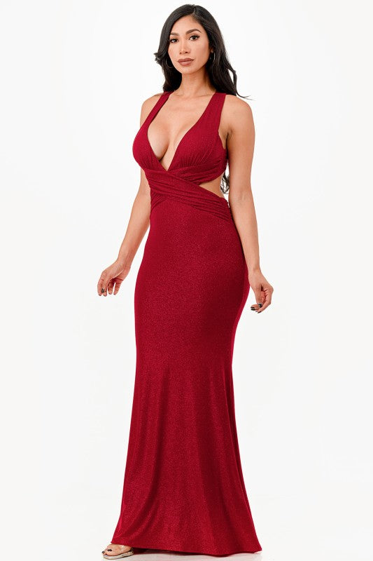 Women's Glitter Strappy Back Evening Gown Dress | Zarnesh 