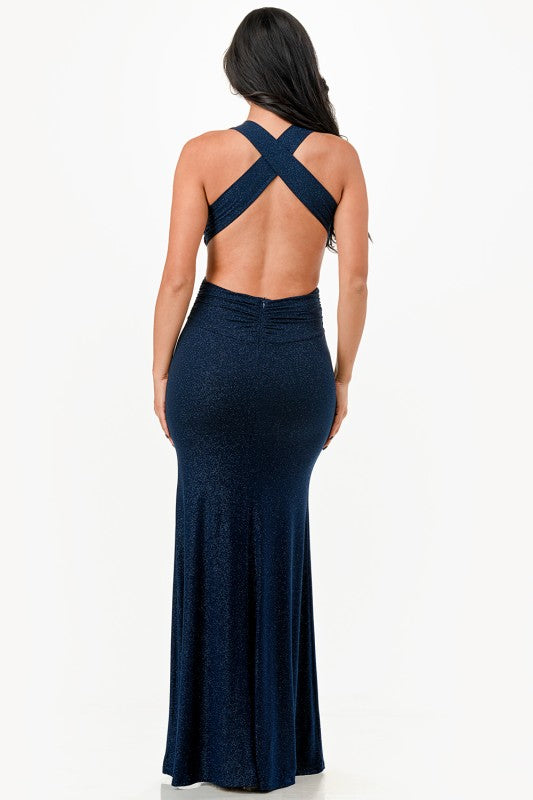 Women's Glitter Strappy Back Evening Gown Dress | Zarnesh 