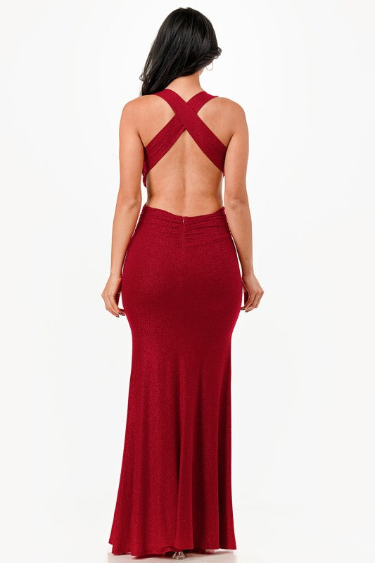 Women's Glitter Strappy Back Evening Gown Dress | Zarnesh 
