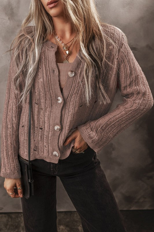 Women’s Goat Cut Out Textured Knit Buttoned Cardigan | Zarnesh