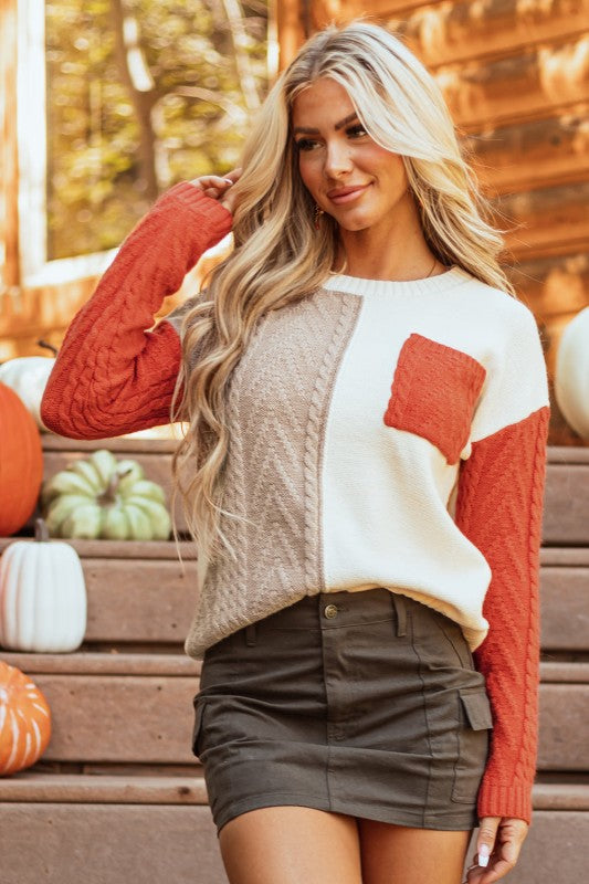 Women’s Colorblock Patch Pocket Drop Shoulder Sweater | Zarnesh