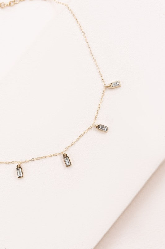 Women's Gold Minimal Rectangle Rhinestone Anklet| Zarnesh