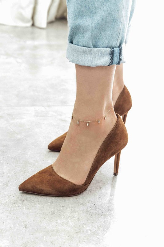 Women's Gold Minimal Rectangle Rhinestone Anklet| Zarnesh