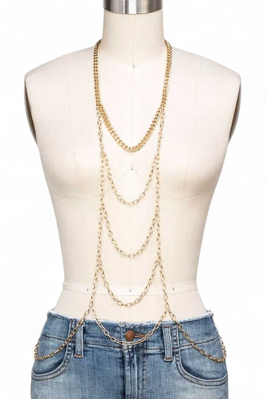 Women's  One Size Layered Mix Chain Tiered Body Chain |  Zarnesh